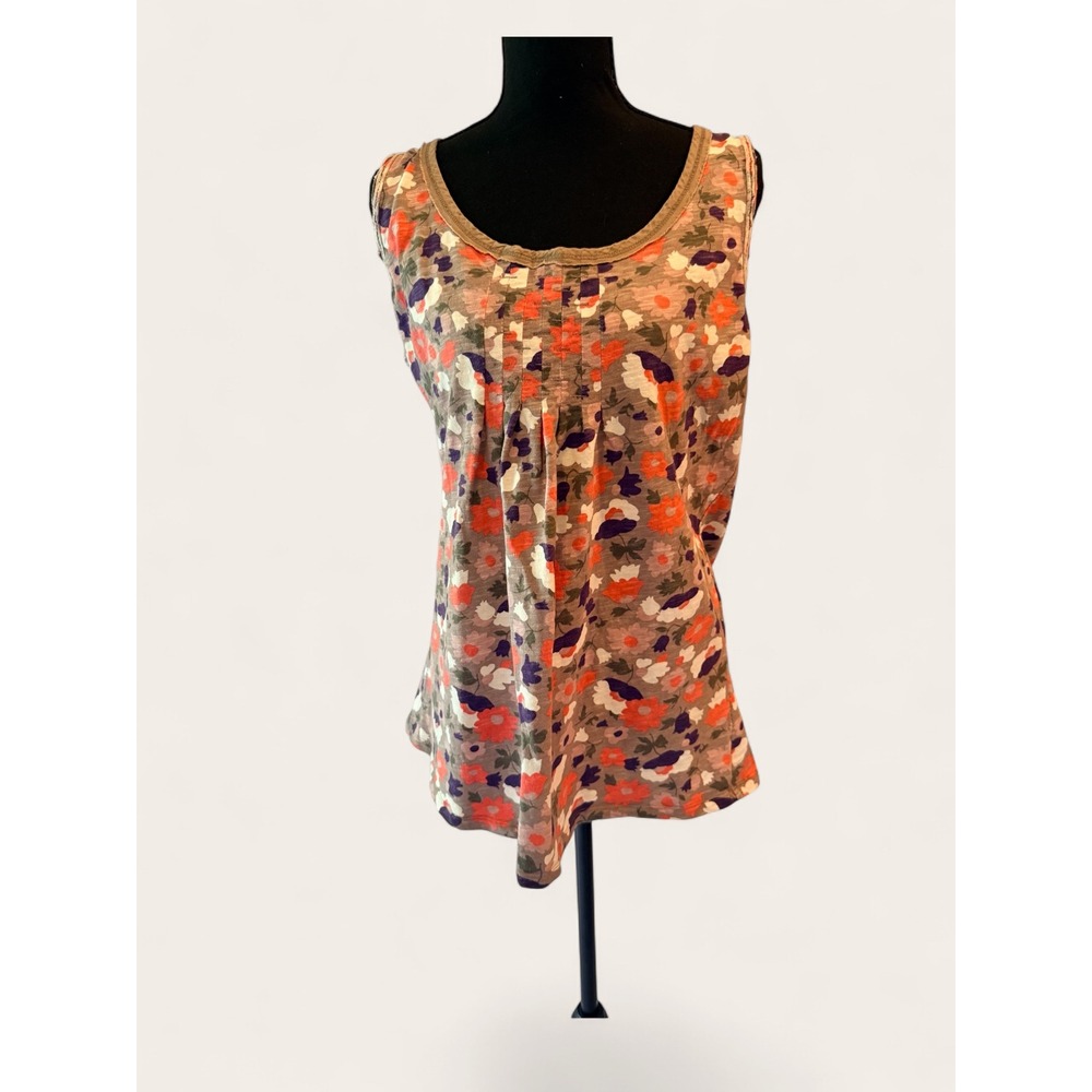 "Sunset Medallion Bloom" Boden Floral Scoop Neck Pleated Tank Top Sleeveless - Picture 5 of 10